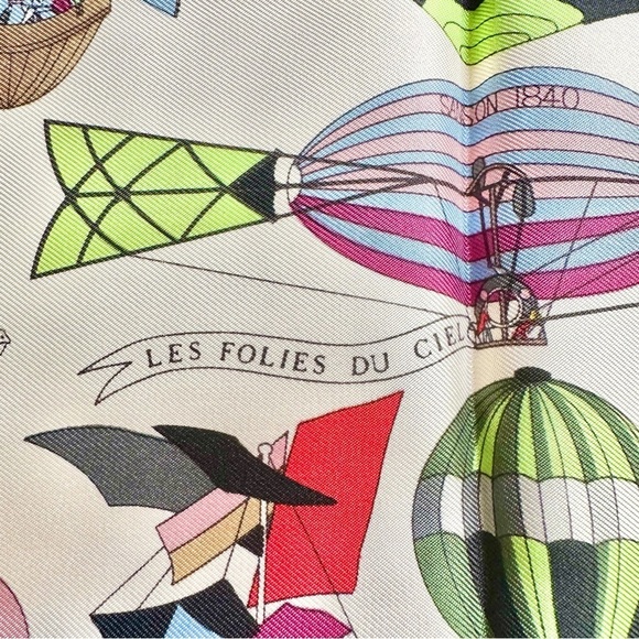HERMES “Les Folies Du Ciel” Red Multicolor Colorful 100% Silk Scarf Carre 40 - Picture 7 of 12